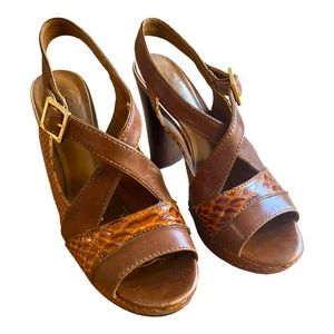 Tory Burch Deidre-Shiny Madrs Platform Sandal Brown Sz 7